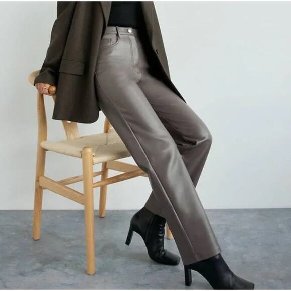 Aritzia Wilfred The Melina Faux Leather Grey Argentique Pants Size 2 - Picture 1 of 7